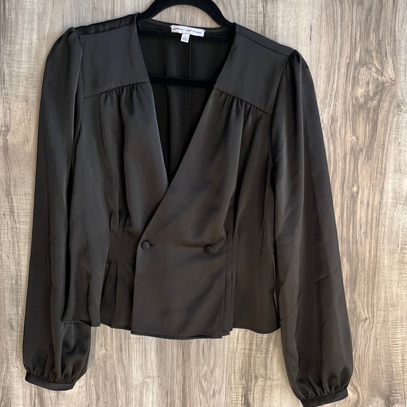 Express silky black double breasted blouse size small - Picture 1 of 7